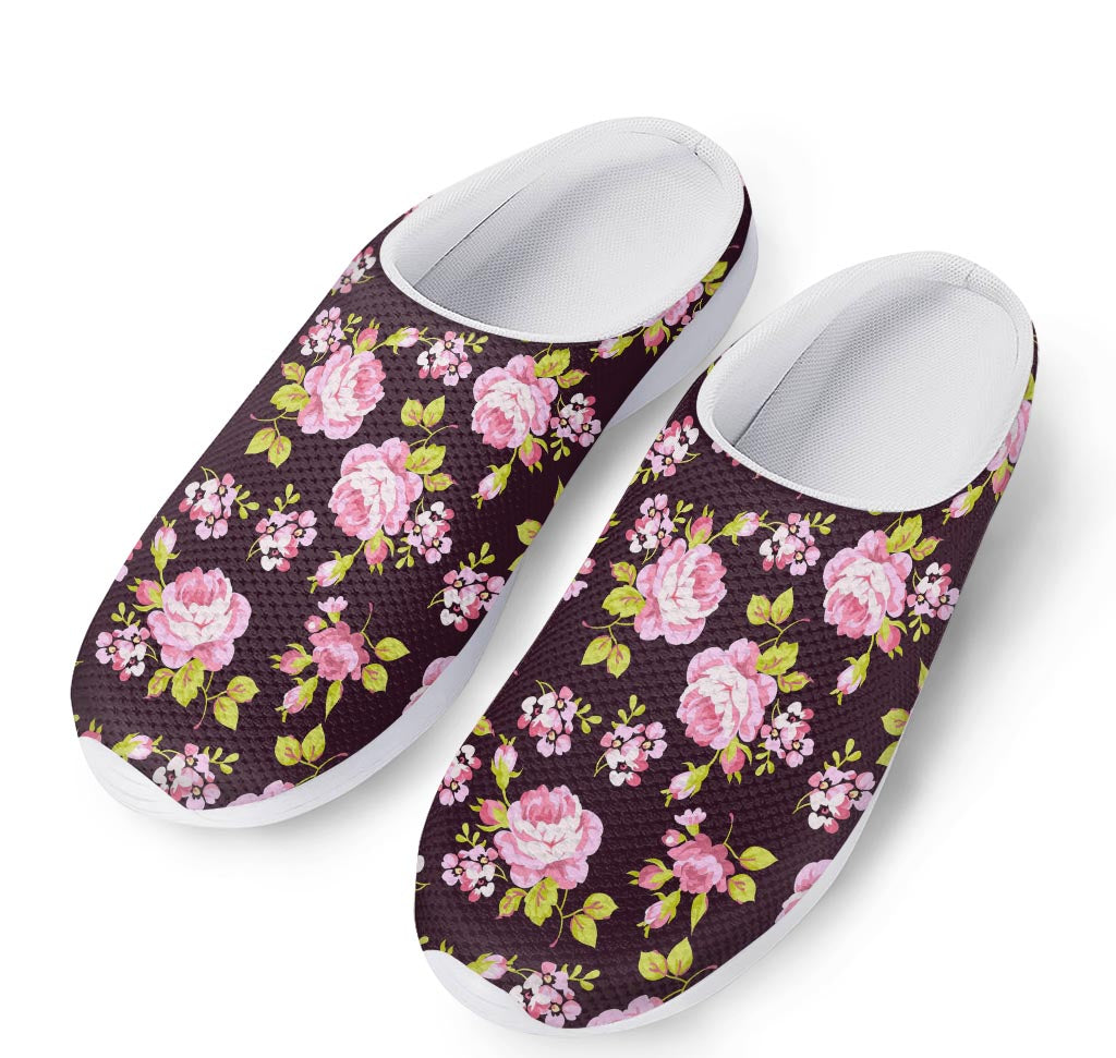 Vintage Pink Rose Floral Pattern Print Mesh Casual Shoes