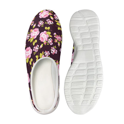 Vintage Pink Rose Floral Pattern Print Mesh Casual Shoes