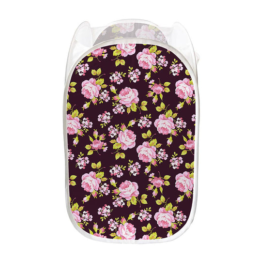 Vintage Pink Rose Floral Pattern Print Mesh Laundry Hamper