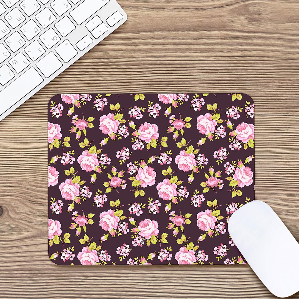 Vintage Pink Rose Floral Pattern Print Mouse Pad