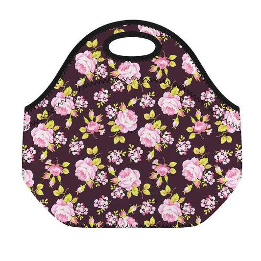 Vintage Pink Rose Floral Pattern Print Neoprene Lunch Bag