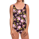 Vintage Pink Rose Floral Pattern Print One Piece Swimsuit