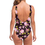 Vintage Pink Rose Floral Pattern Print One Piece Swimsuit