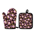 Vintage Pink Rose Floral Pattern Print Oven Mitt And Pot Holder Set
