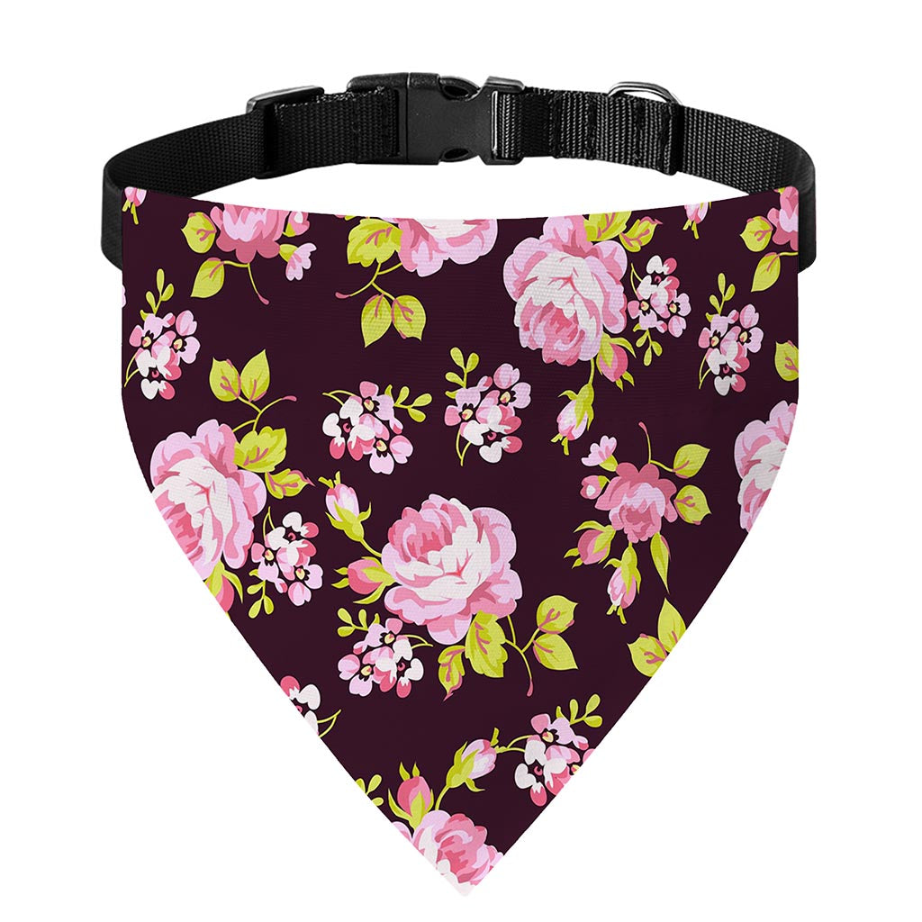 Vintage Pink Rose Floral Pattern Print Over The Collar Dog Bandana