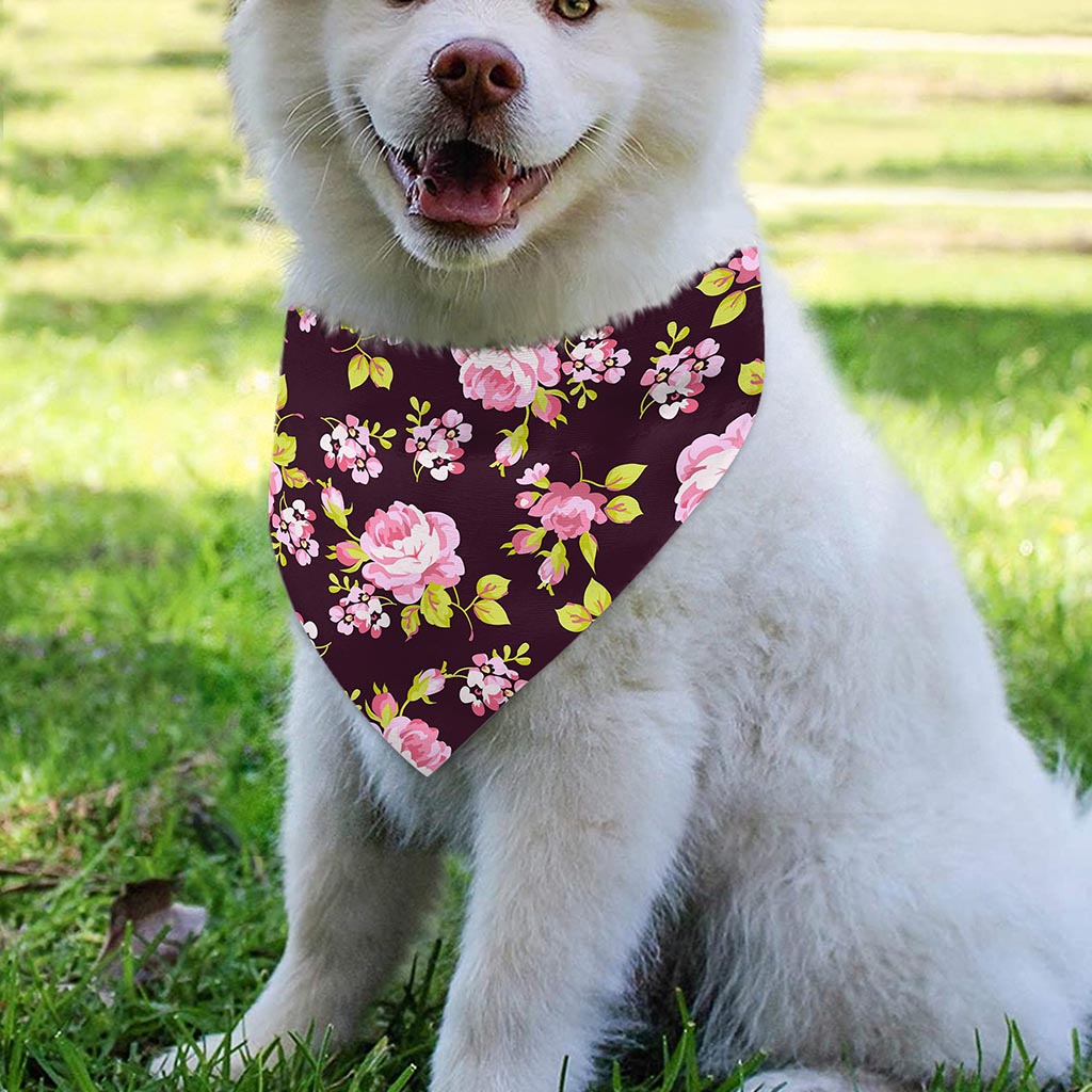 Vintage Pink Rose Floral Pattern Print Over The Collar Dog Bandana