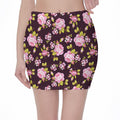 Vintage Pink Rose Floral Pattern Print Pencil Mini Skirt
