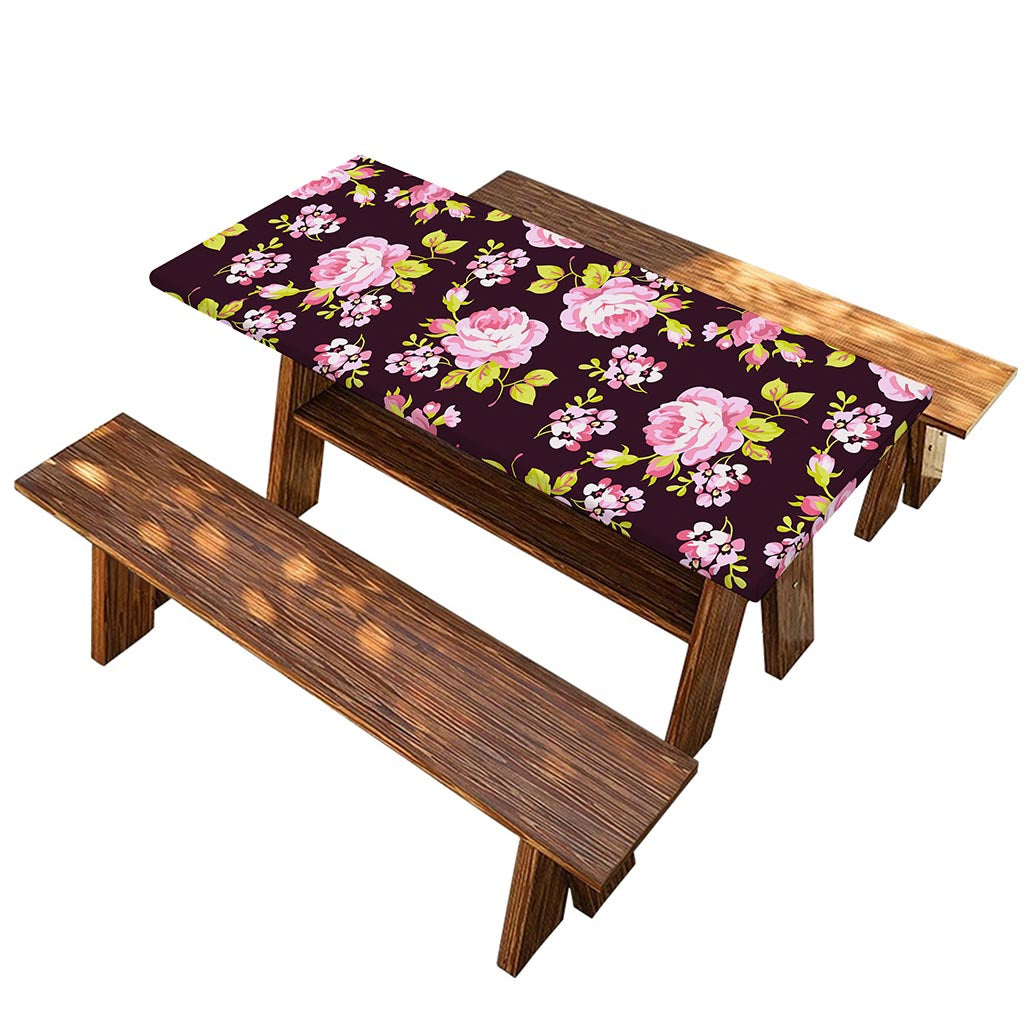 Vintage Pink Rose Floral Pattern Print Picnic Table Cover