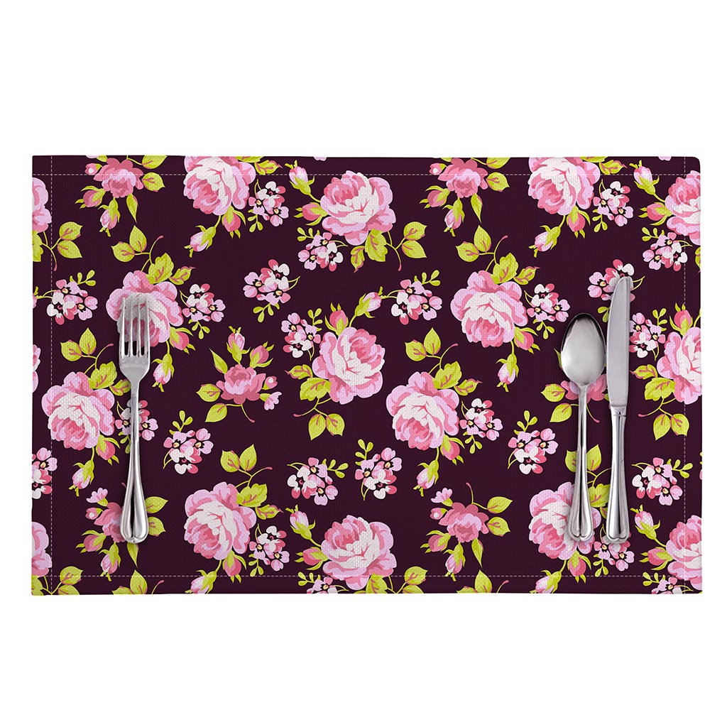Vintage Pink Rose Floral Pattern Print Placemat