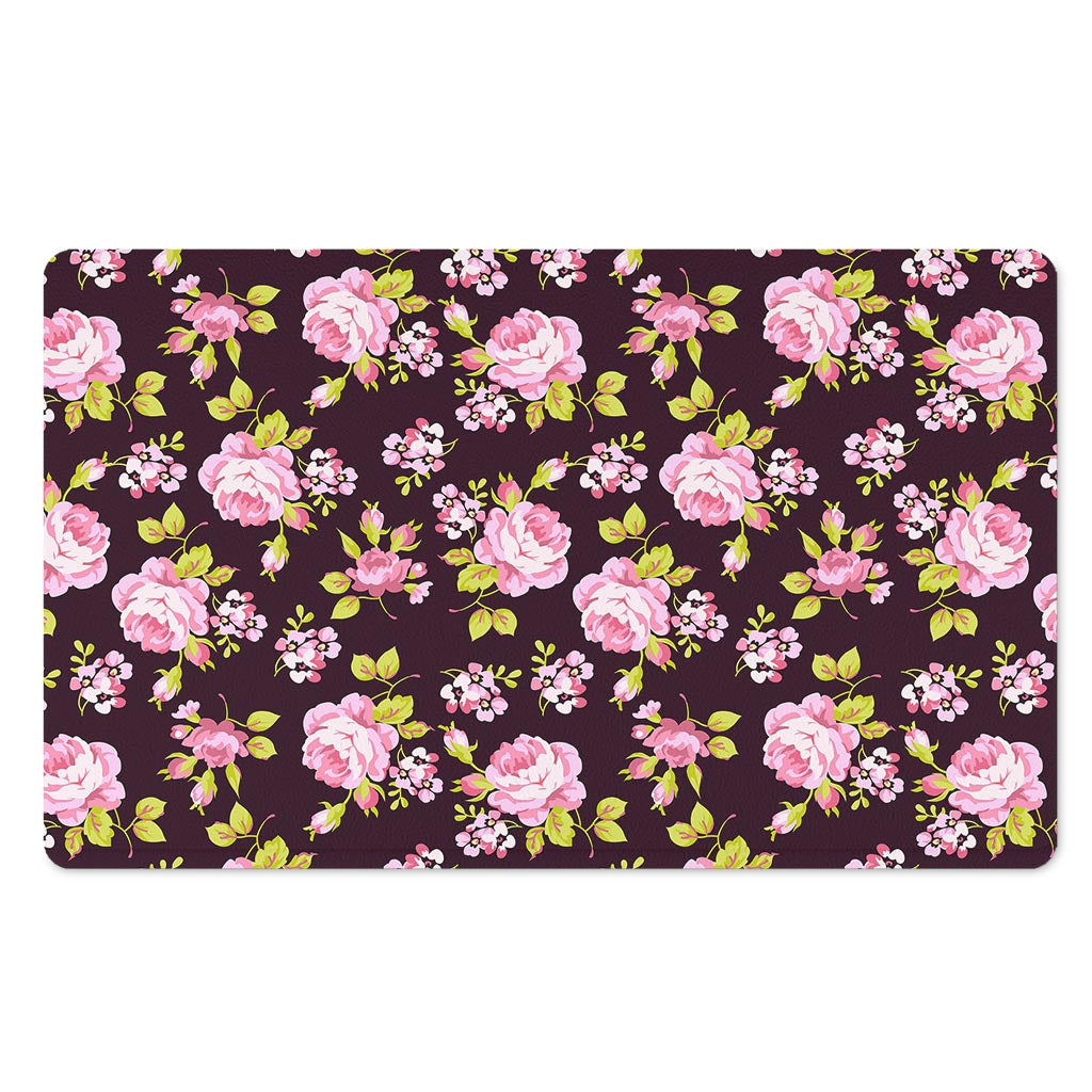 Vintage Pink Rose Floral Pattern Print Polyester Doormat