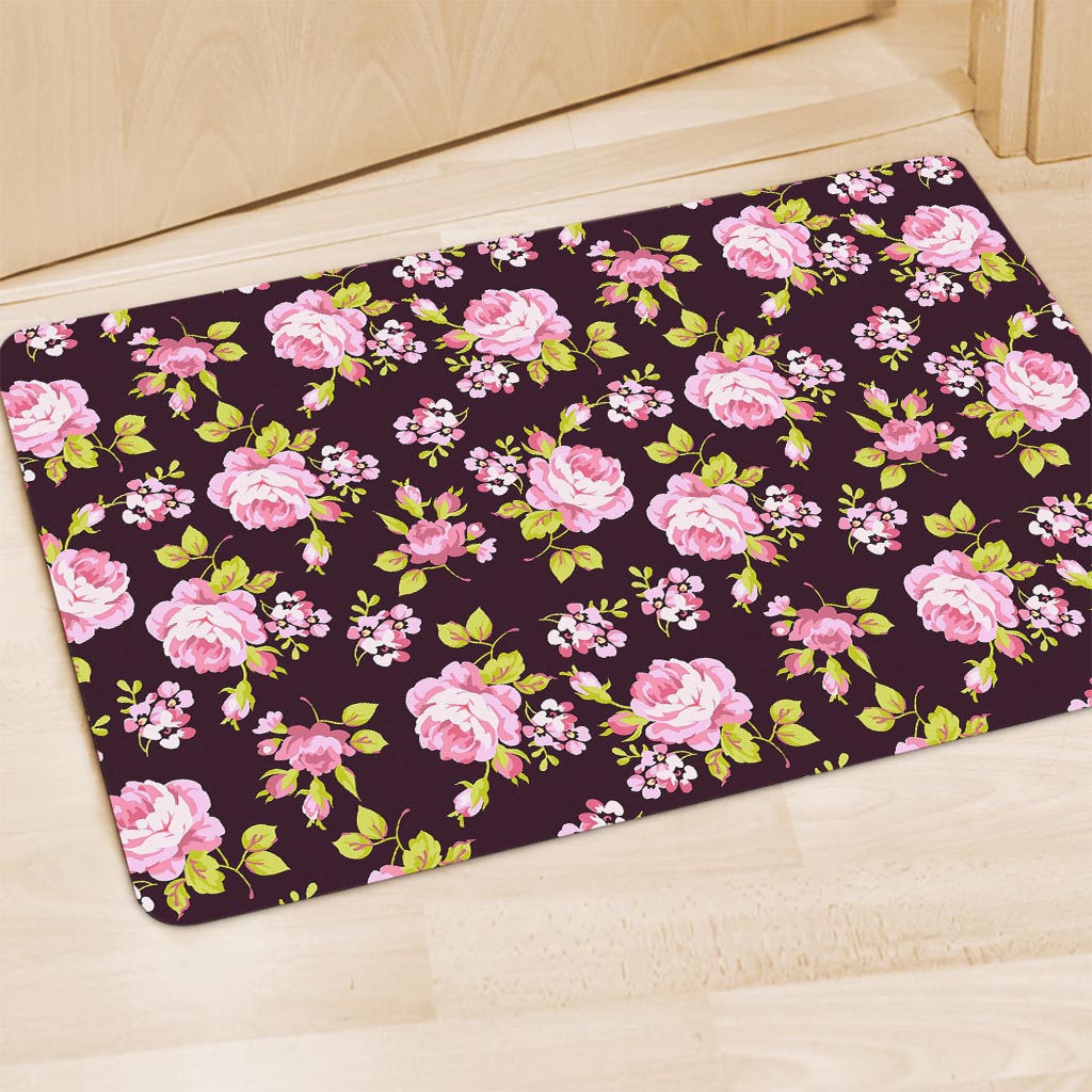 Vintage Pink Rose Floral Pattern Print Polyester Doormat