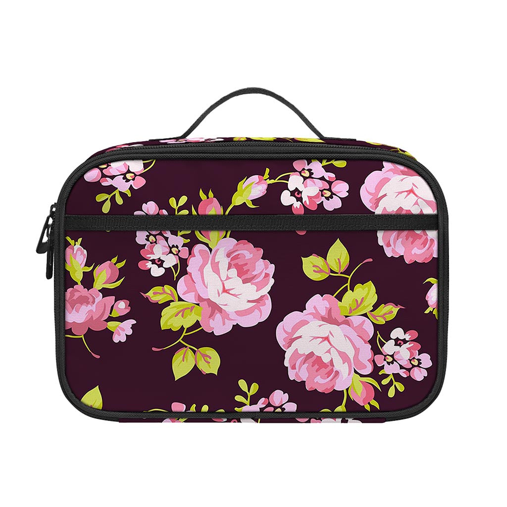 Vintage Pink Rose Floral Pattern Print Portable Lunch Bag