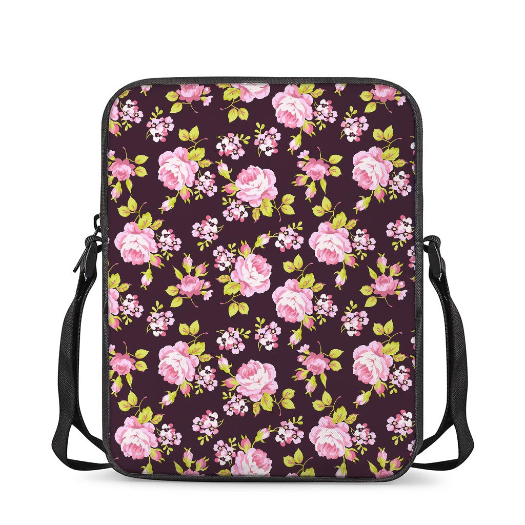 Vintage Pink Rose Floral Pattern Print Rectangular Crossbody Bag