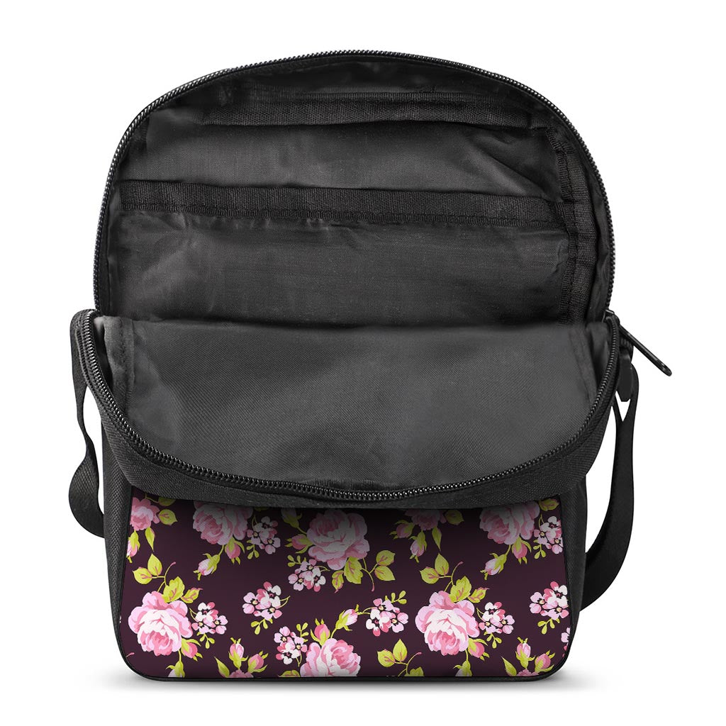 Vintage Pink Rose Floral Pattern Print Rectangular Crossbody Bag
