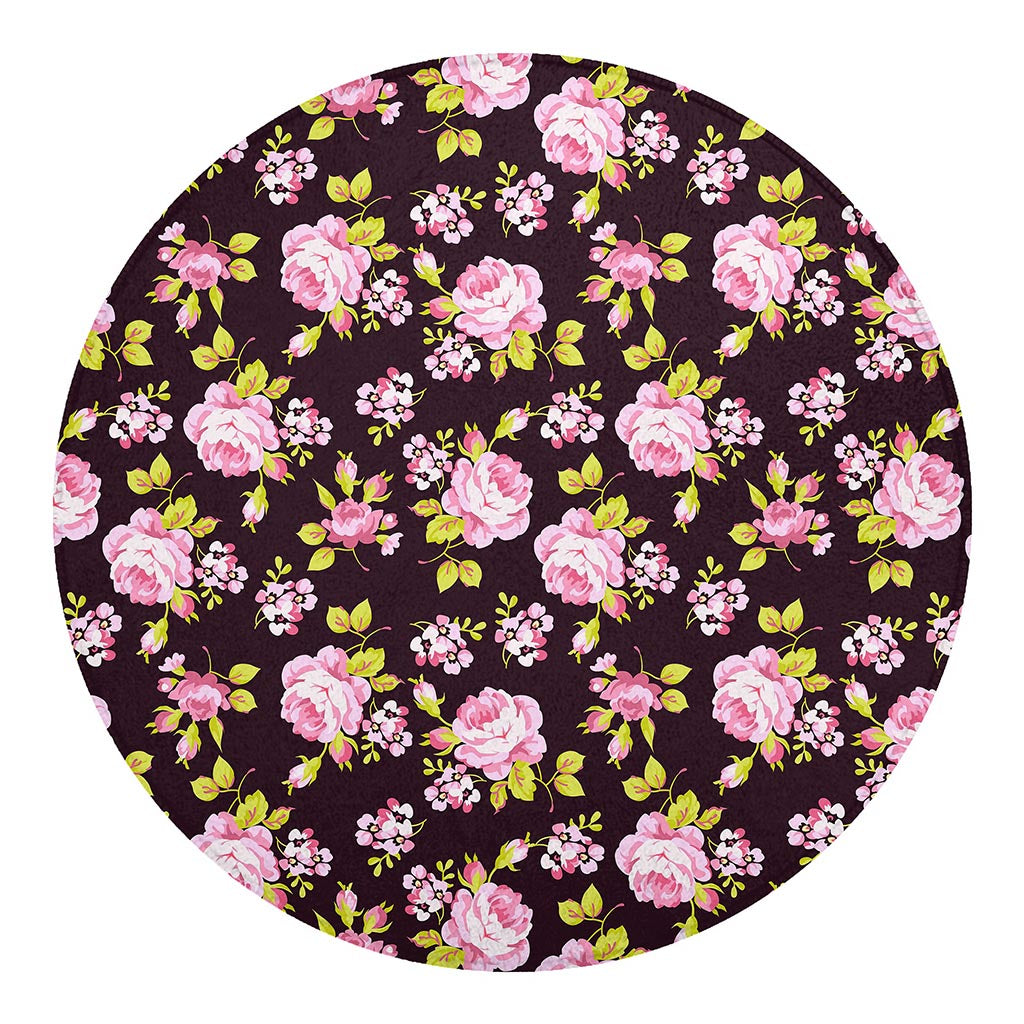 Vintage Pink Rose Floral Pattern Print Round Blanket