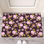 Vintage Pink Rose Floral Pattern Print Rubber Doormat