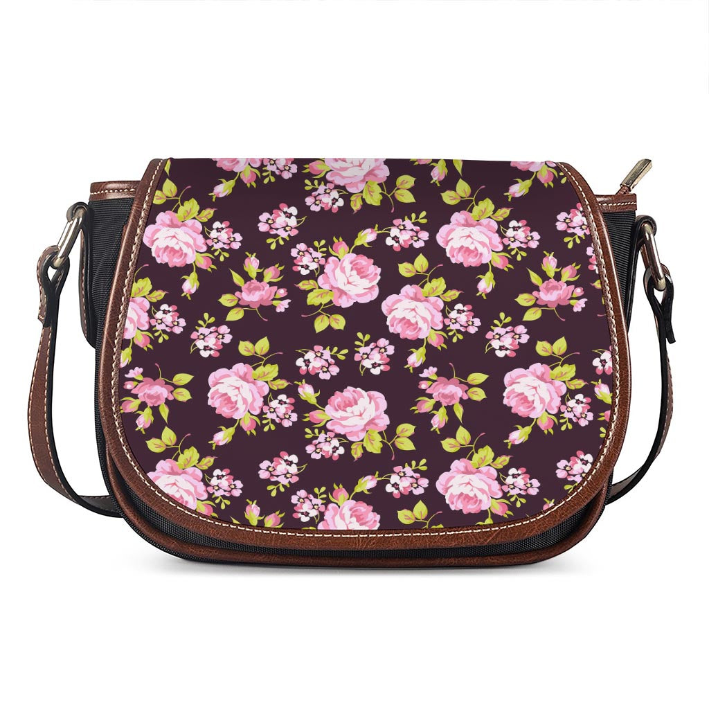 Vintage Pink Rose Floral Pattern Print Saddle Bag