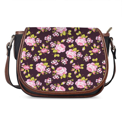 Vintage Pink Rose Floral Pattern Print Saddle Bag