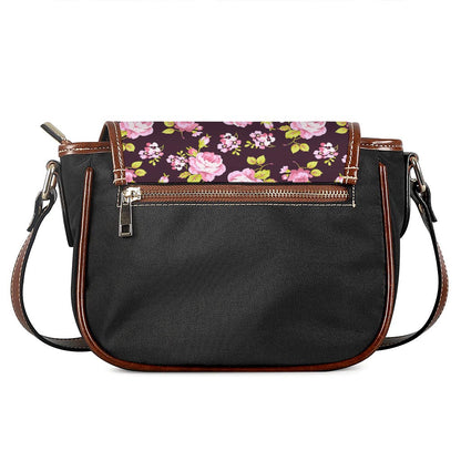 Vintage Pink Rose Floral Pattern Print Saddle Bag