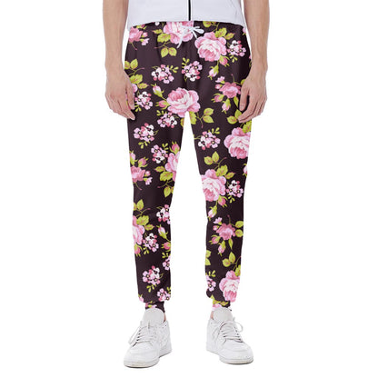 Vintage Pink Rose Floral Pattern Print Scuba Joggers