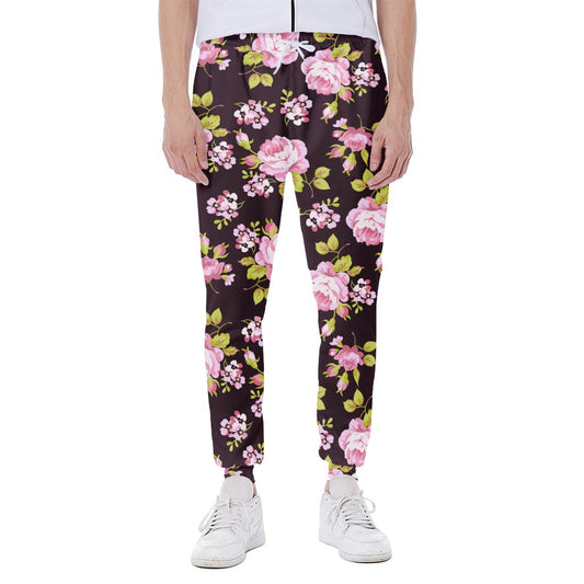 Vintage Pink Rose Floral Pattern Print Scuba Joggers