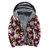 Vintage Pink Rose Floral Pattern Print Sherpa Lined Zip Up Hoodie