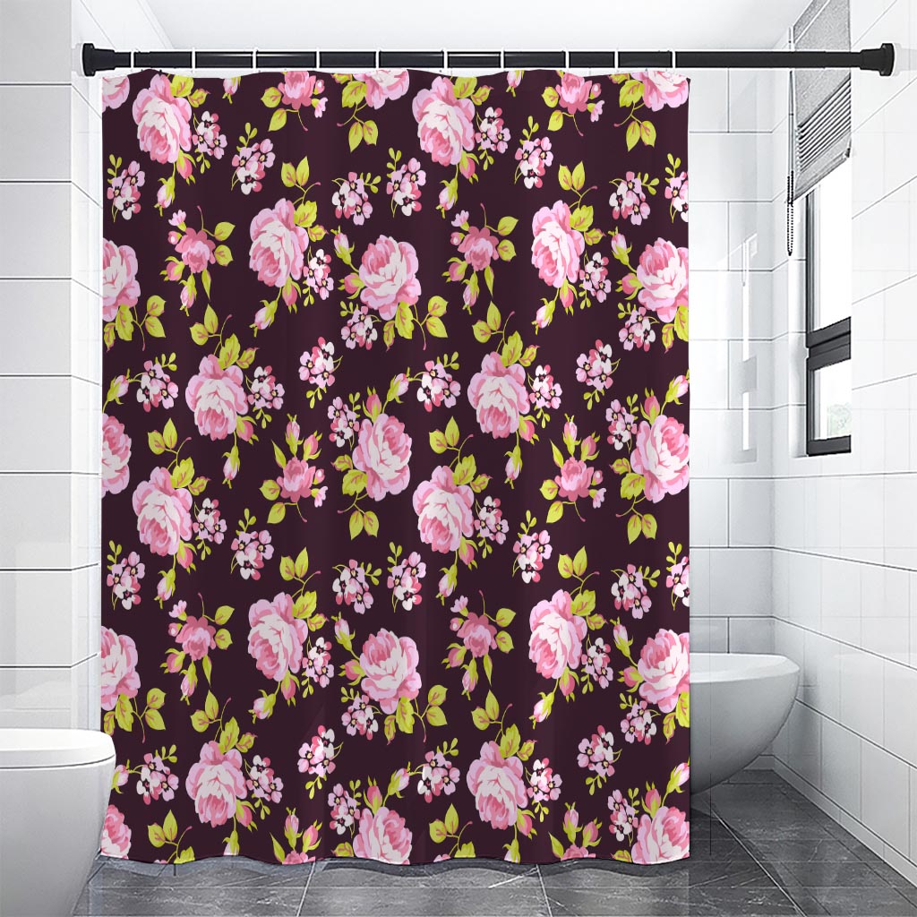 Vintage Pink Rose Floral Pattern Print Shower Curtain
