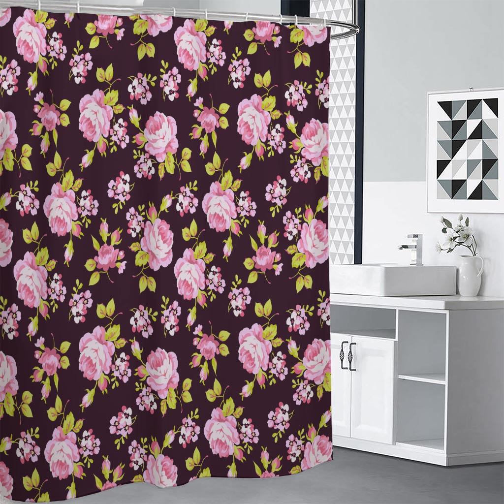 Vintage Pink Rose Floral Pattern Print Shower Curtain