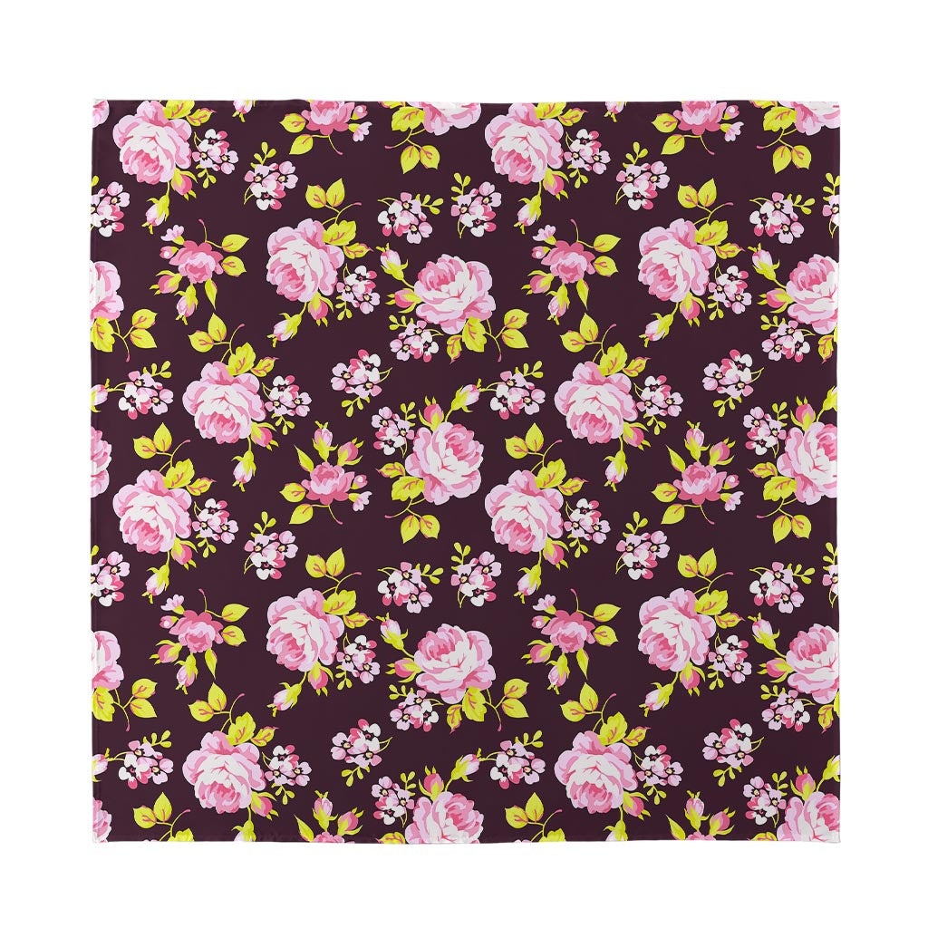 Vintage Pink Rose Floral Pattern Print Silk Bandana