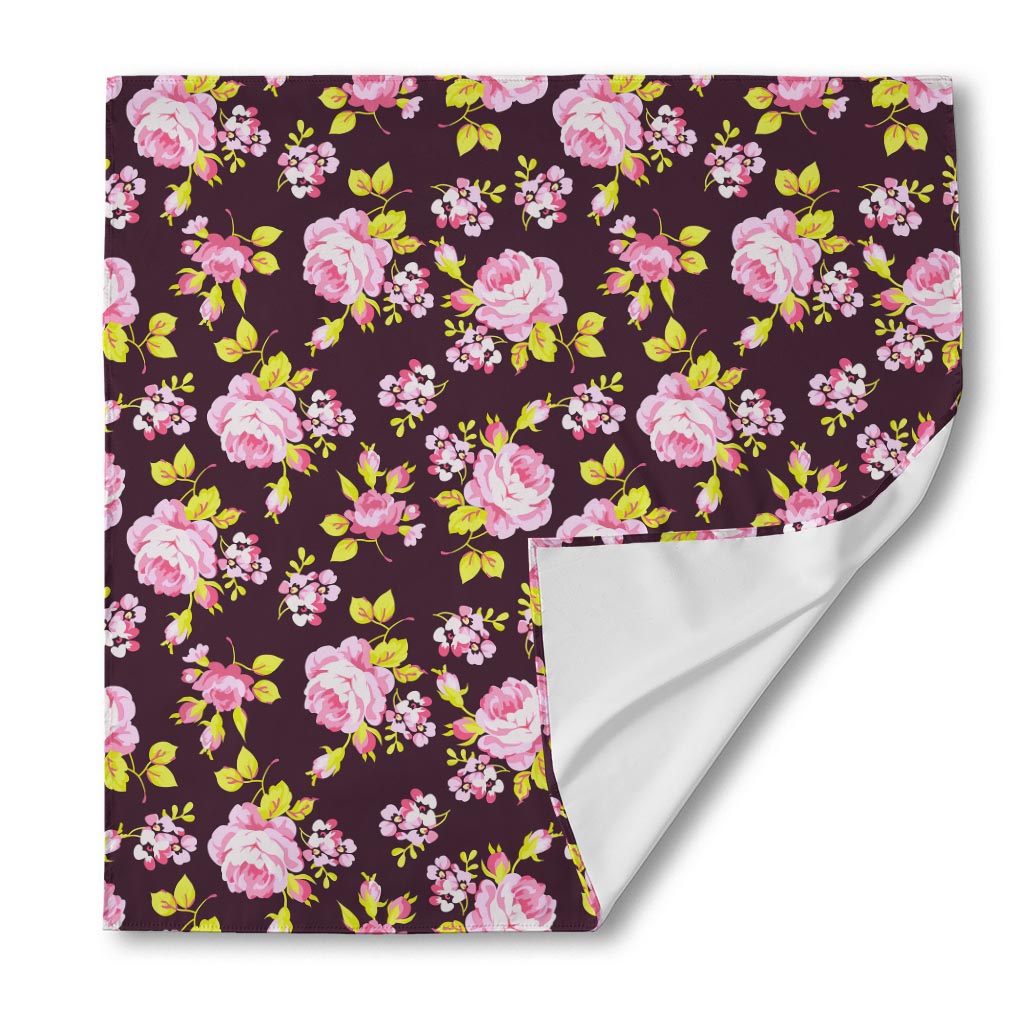 Vintage Pink Rose Floral Pattern Print Silk Bandana