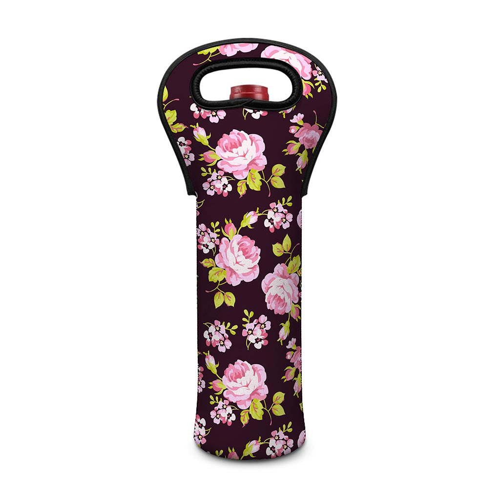 Vintage Pink Rose Floral Pattern Print Single Neoprene Wine Tote
