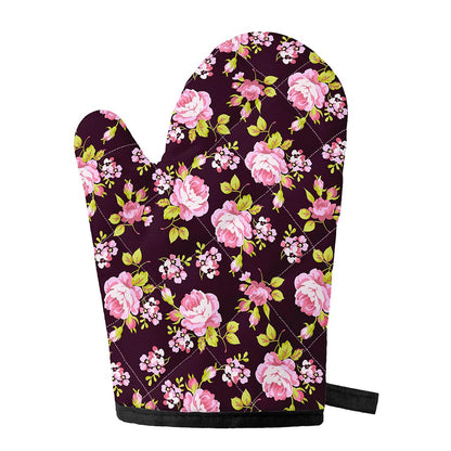 Vintage Pink Rose Floral Pattern Print Single Oven Mitt