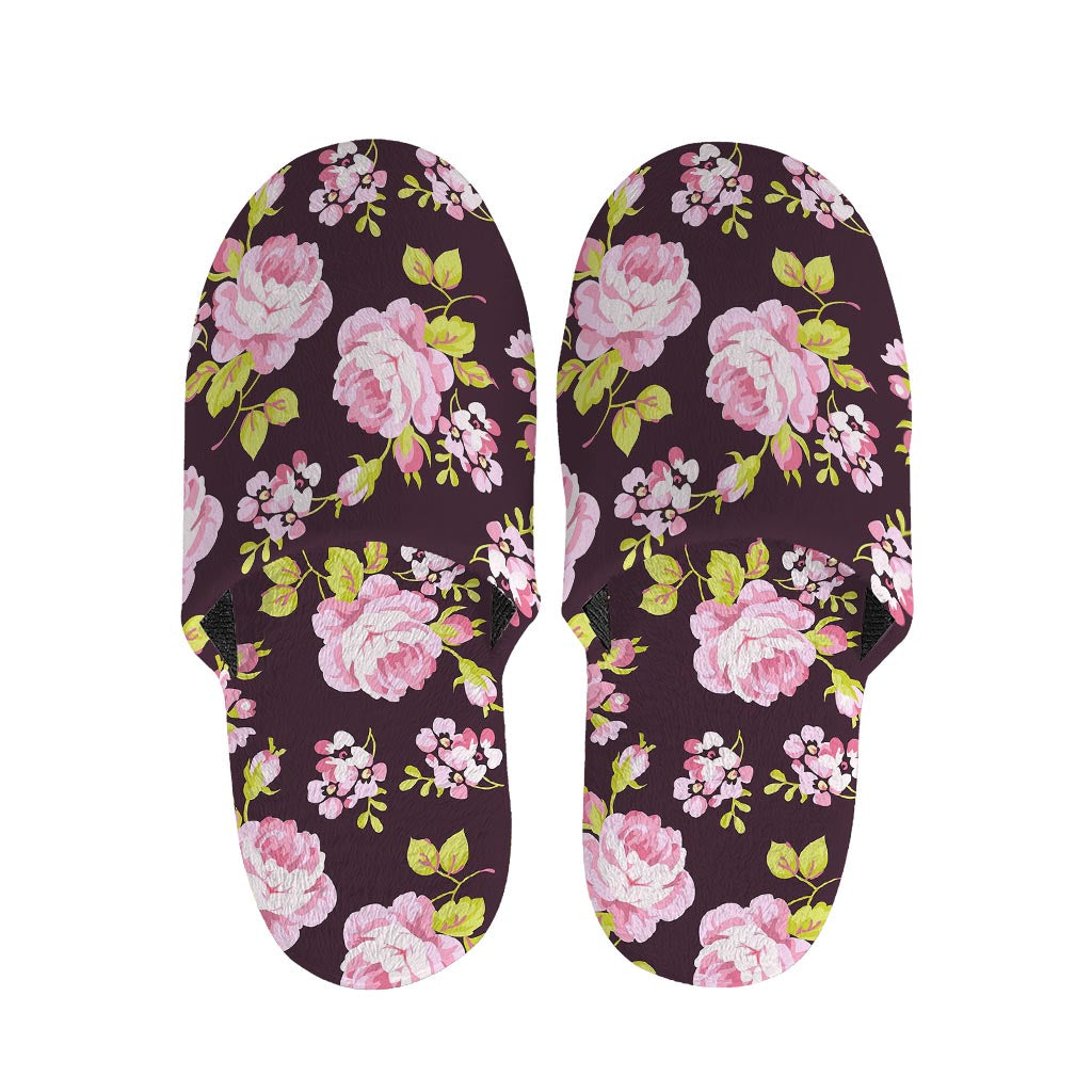 Vintage Pink Rose Floral Pattern Print Slippers