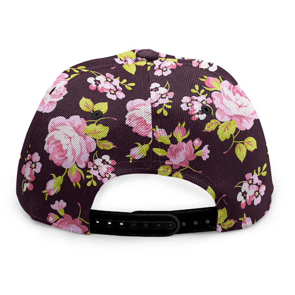 Vintage Pink Rose Floral Pattern Print Snapback Cap