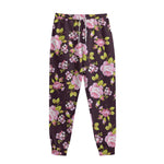 Vintage Pink Rose Floral Pattern Print Sweatpants