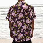 Vintage Pink Rose Floral Pattern Print Textured Short Sleeve Shirt