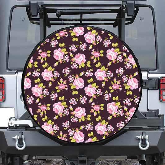Vintage Pink Rose Floral Pattern Print Tire Cover