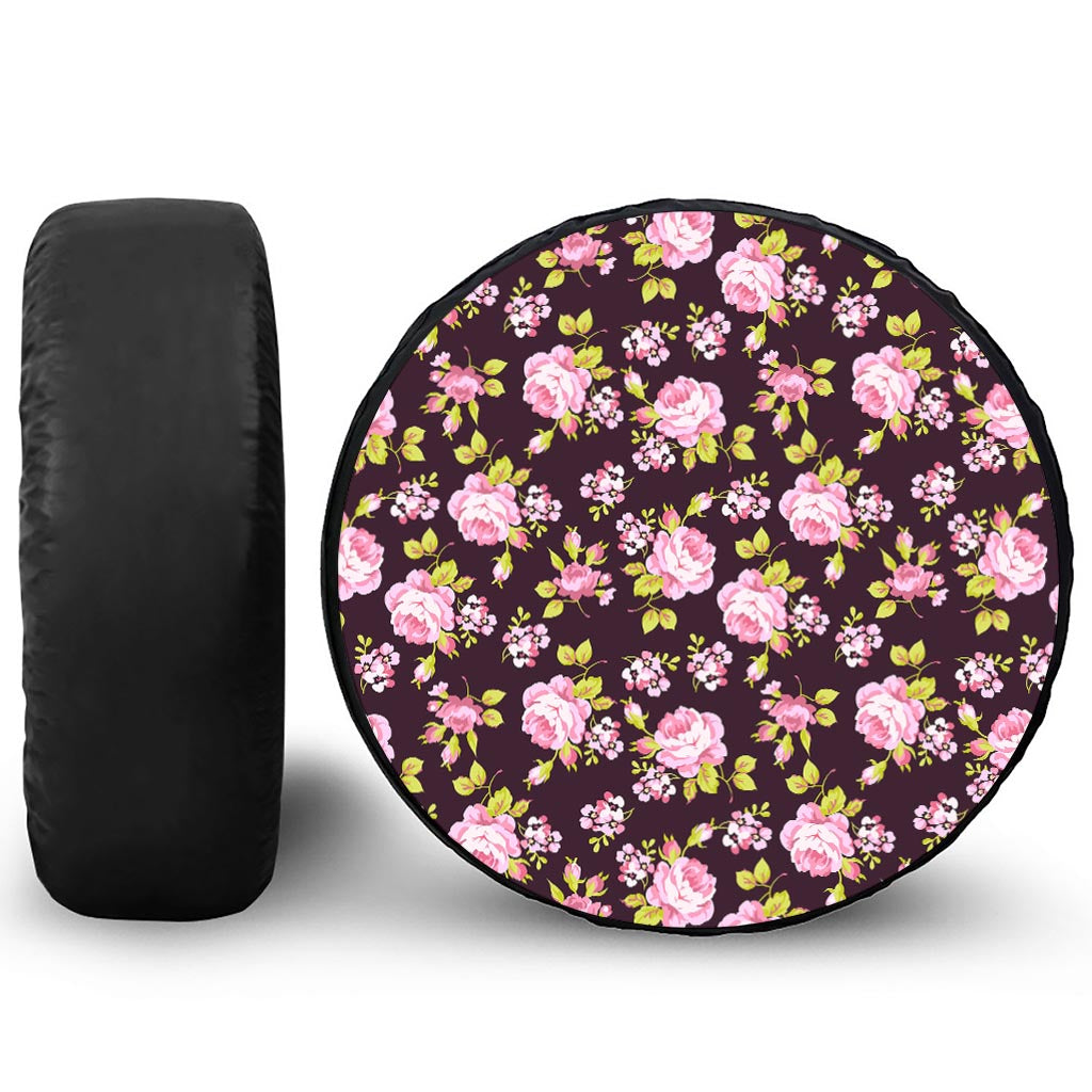 Vintage Pink Rose Floral Pattern Print Tire Cover