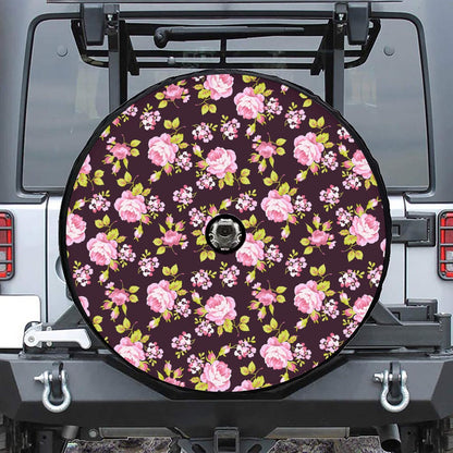 Vintage Pink Rose Floral Pattern Print Tire Cover With Camera Hole