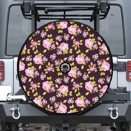 Vintage Pink Rose Floral Pattern Print Tire Cover With Camera Hole