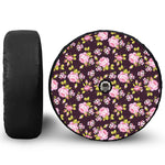 Vintage Pink Rose Floral Pattern Print Tire Cover With Camera Hole