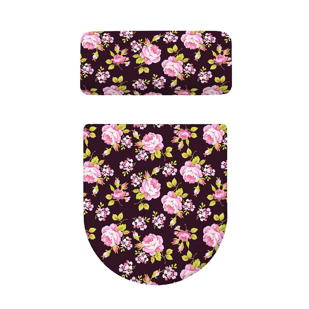 Vintage Pink Rose Floral Pattern Print Toilet Lid And Tank Cover Set