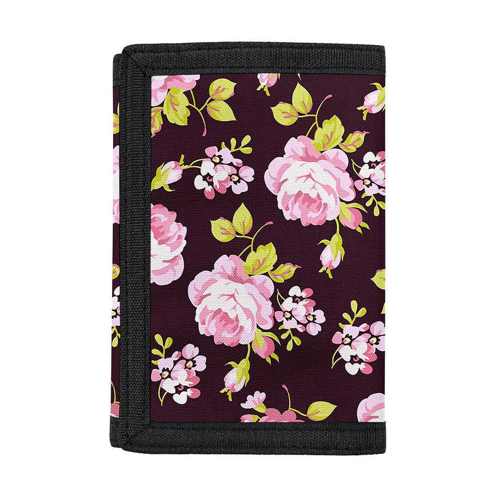 Vintage Pink Rose Floral Pattern Print Trifold Wallet
