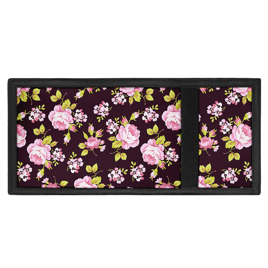 Vintage Pink Rose Floral Pattern Print Trifold Wallet