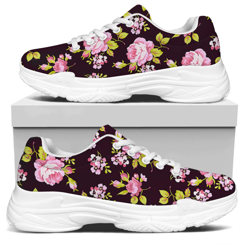 Vintage Pink Rose Floral Pattern Print White Chunky Shoes