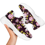 Vintage Pink Rose Floral Pattern Print White Chunky Shoes