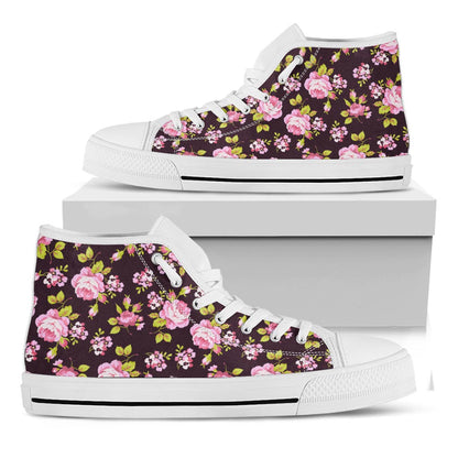 Vintage Pink Rose Floral Pattern Print White High Top Sneakers