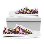 Vintage Pink Rose Floral Pattern Print White Low Top Sneakers