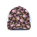 Vintage Pink Rose Floral Pattern Print White Mesh Trucker Hat