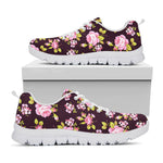 Vintage Pink Rose Floral Pattern Print White Running Shoes